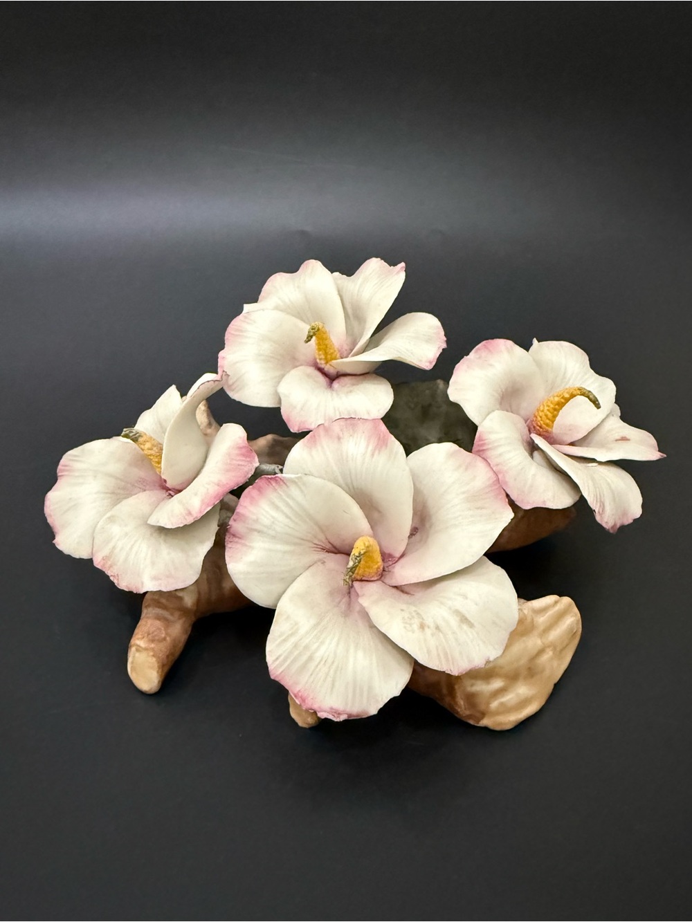 Vintage Capodimonte Hibiscus Flower Porcelain Centerpiece Decor
